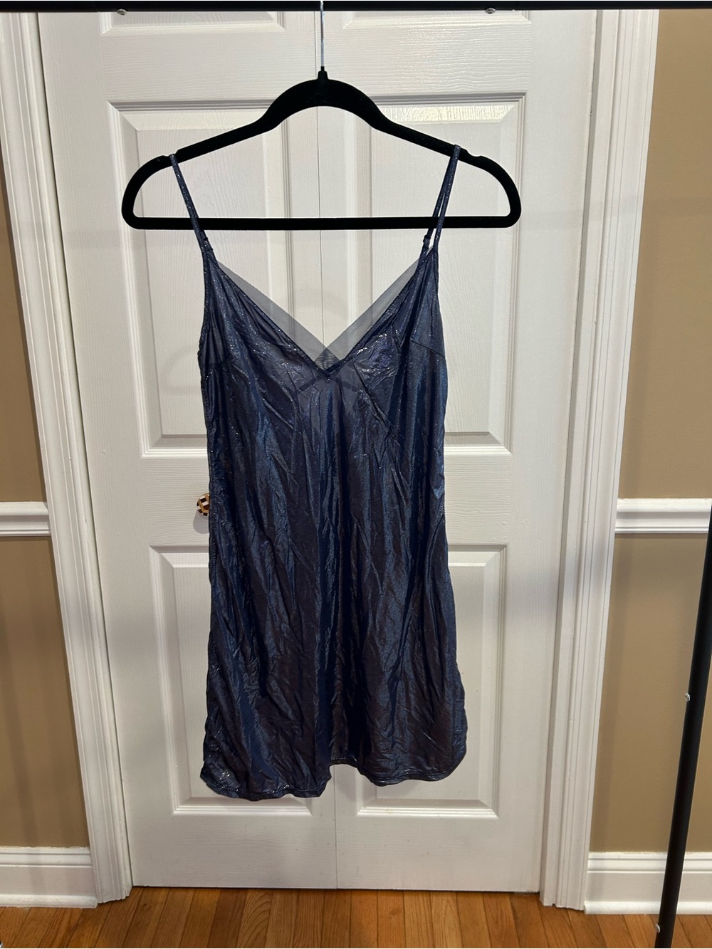 Victorias Secret Satin Slip Dress in Shimmering Navy